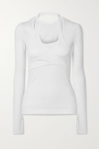 Helmut Lang + Layered Wrap-Effect Ribbed Cotton-Jersey Top