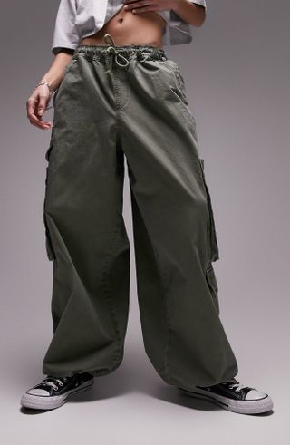 Topshop + Balloon Washed Cotton Cargo Trousers