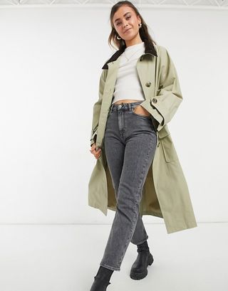 ASOS + Oversized Trench Coat With Corduroy Collar