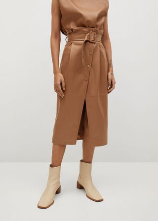 Mango + Buttons Faux Leather Skirt
