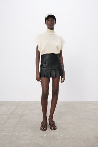 Zara + Faux Leather Box Pleat Skirt