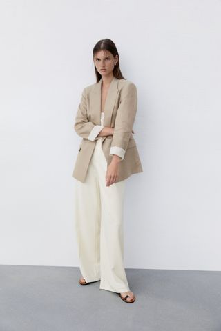 Zara + Linen Blazer With Printed Cuffs