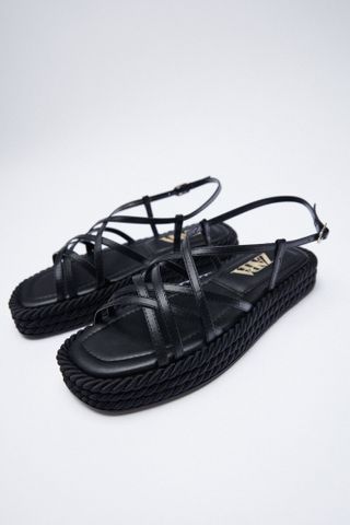 Zara + Flatform Leather Sandals With Cord Detail