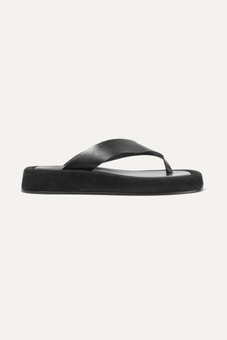 The Row + Ginza Leather and Suede Platform Flip Flops