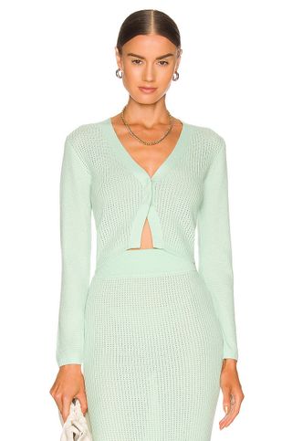 Victor Glemaud + Button Cropped Cardigan in Mint