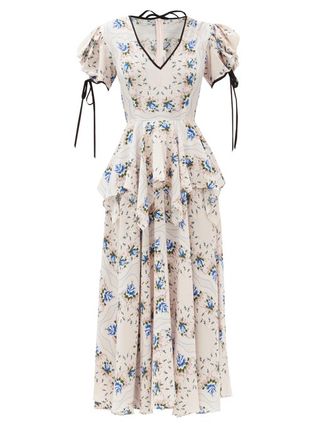 Rodarte + Puff-Sleeve Floral-Print Silk-Blend Crepe Dress