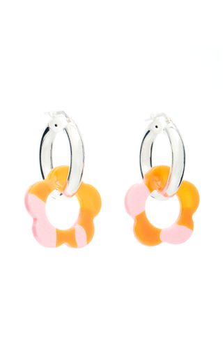 Pina Jewels + Acrylic Daisy and Sterling Silver Hoop Earrings