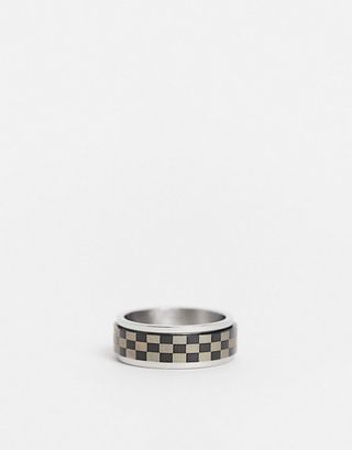 ASOS Design + Stainless Steel Movement Ring With Checkerboard Design