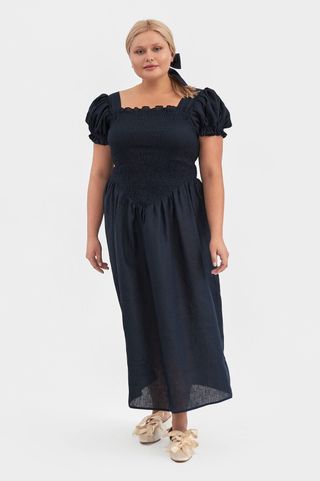 Sleeper + Belle Linen Dress in Navy