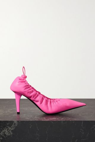 Balenciaga + Scrunch Knife Ruched Neon Leather Pumps