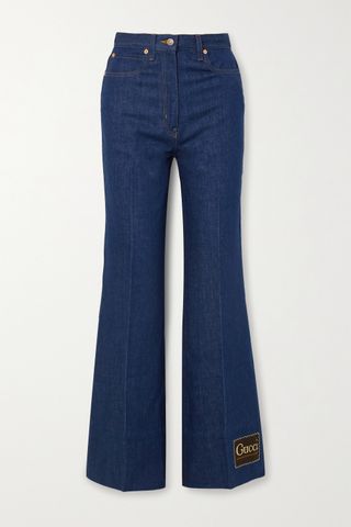 Gucci + Appliquéd High-Rise Wide-Leg Jeans