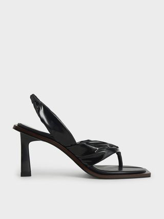 Charles & Keith + Black Patent Slingback Thong Sandals