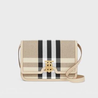 Burberry + Medium Check Canvas and Leather TB Bag
