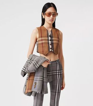 Burberry + Check Technical Cotton Cropped Waistcoat