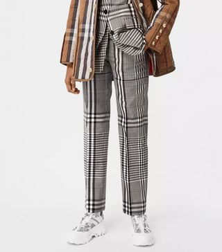 Burberry + Check Technical Wool Cropped Trousers