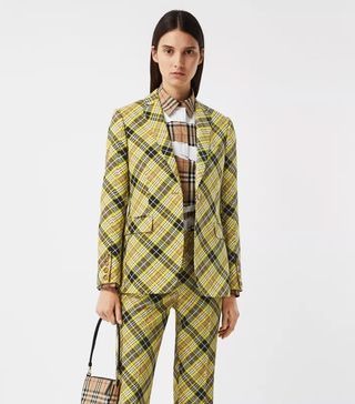 Burberry + Check Technical Wool Tailored Jacket