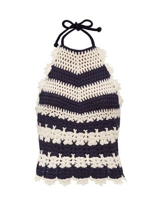 Gucci + Halterneck Striped Crocheted Wool Top