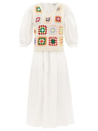 Sea + Gabriela Crocheted-Vest Cotton-Blend Midi Dress