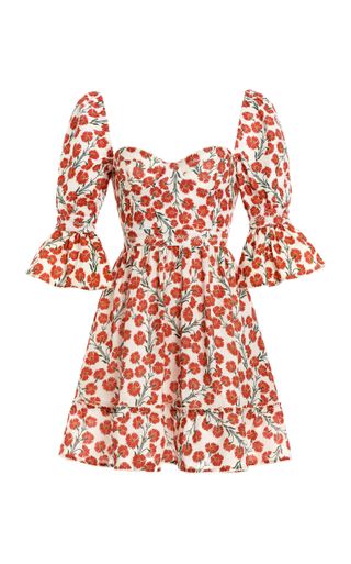 Agua by Agua Bendita + Cedro Sweetheart-Neck Bermelo-Print Linen Mini Dress