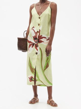 Cala De La Cruz + Luisa Floral-Print Linen Midi Dress