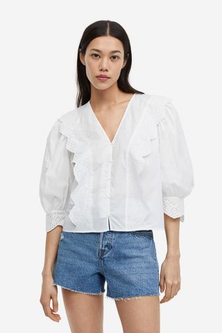 H&M + Blouse With Eyelet Embroidery