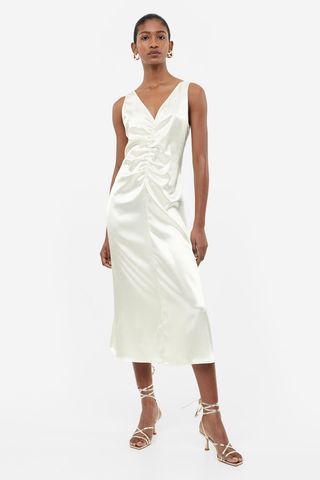 H&M + Ruched Satin Dress