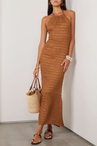 Savannah Morrow + Sunset Crinkled Peace Silk and Bamboo-Blend Halterneck Maxi Dress