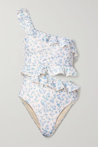 Peony + Ruffled Floral Print Swimsuit