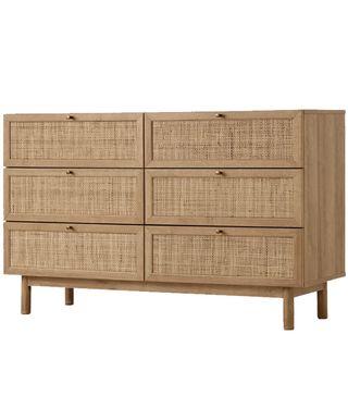 Made.com + Pavia Wide Chest of Drawers, Natural Rattan & Oak Effect