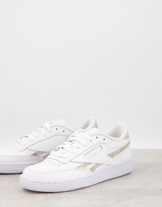 Reebok + Club C 85 Trainers in White With Iridescent Snake Print Detailing