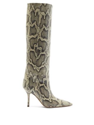 Paris Texas + Mama Python-Effect Leather Knee-High Boots