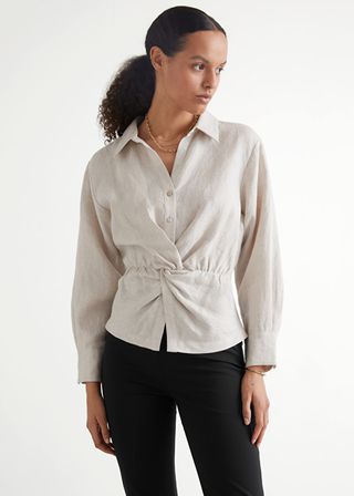 
Other Stories + Buttoned Twist Waist Linen Blouse