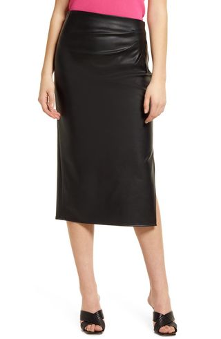Halogen + Side Shirred Faux Leather Skirt