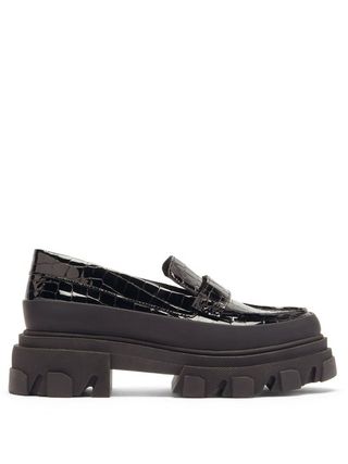 Ganni + Exaggerated-Sole Croc-Effect Leather Loafers