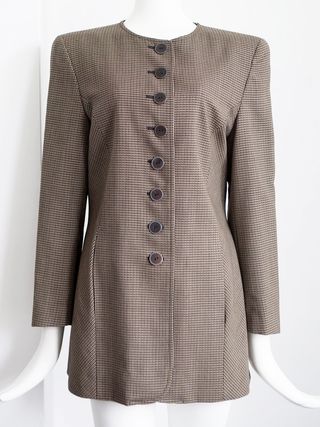 Jaeger + Vintage Tweed Check Round Neck Wool Jacket