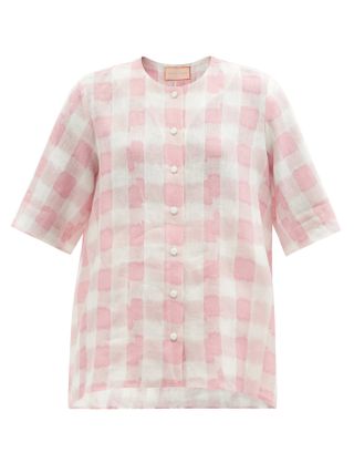 Marta Ferri + Round-Neck Checked Linen Shirt