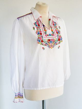 Vintage + 1960s 70s Embroidered Blouse