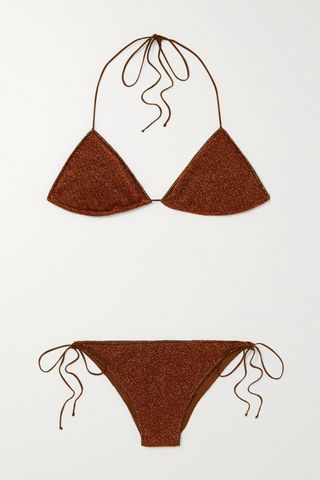 Oséree + Lumière Stretch-Lurex Halterneck Triangle Bikini