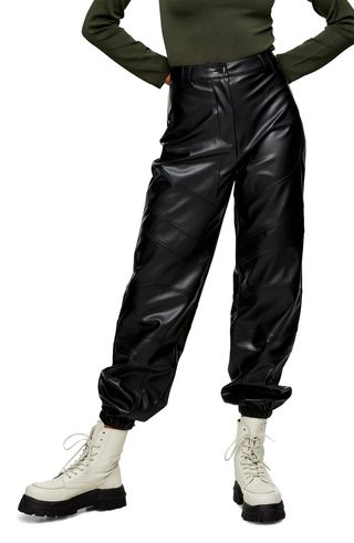 Topshop + Paneled Faux Leather Joggers