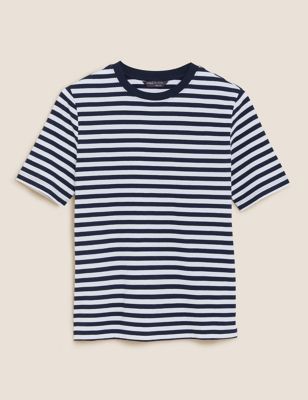 M&S Collection + Pure Cotton Striped Straight Fit T-Shirt