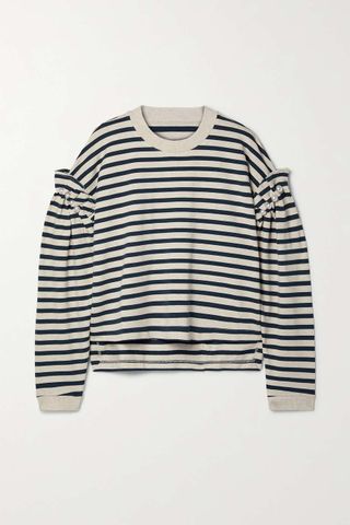 Mother of Pearl + Dani Faux Pearl-Embellished Striped Tencel Lyocell-Blend Jersey Sweatshirt