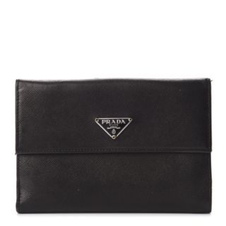 Prada + Saffiano Tri-Fold Compact Wallet Black