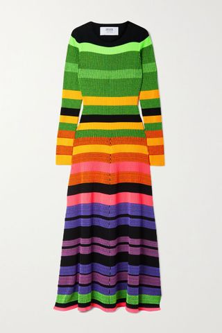 Christopher John Rogers + Open-Back Striped Ribbed-Knit Maxi Dress