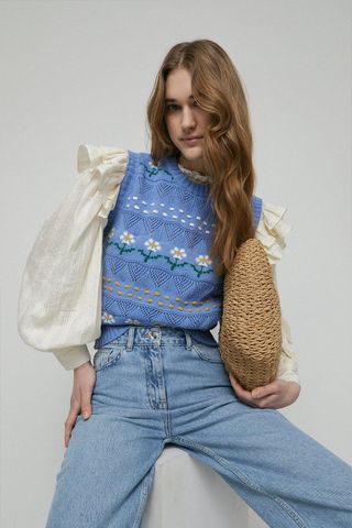 Warehouse + Flower Spot Stitch Knit Vest