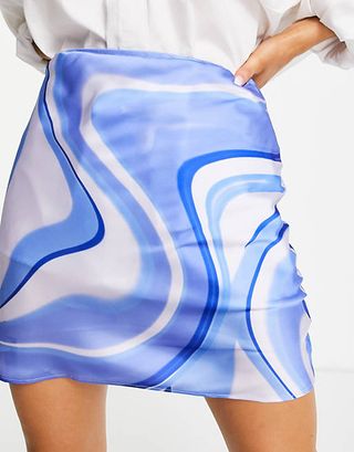 ASOS + Satin Mini Skirt in Blue Swirl Print