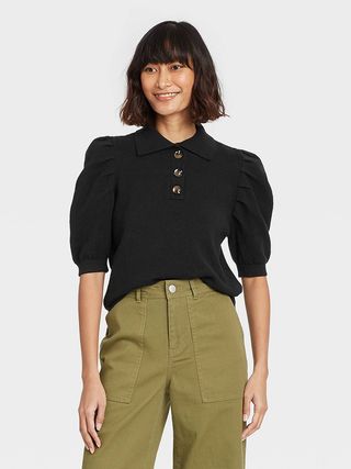 Who What Wear + Puff Sleeve Collared Sweater