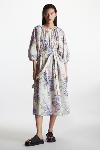COS + Tie-Waist Floral-Print Dress