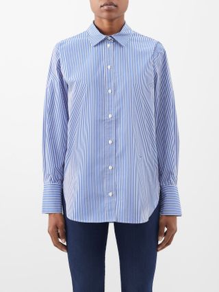 Frame + The Oversized Striped Cotton-Poplin Shirt