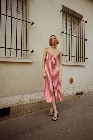 Zara + Strappy Gingham Dress