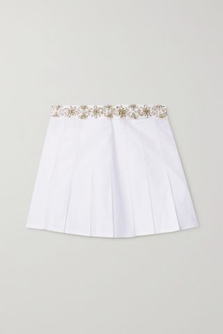 Retrofête + Athena Crystal-Embellished Pleated Cotton-Poplin Mini Skirt